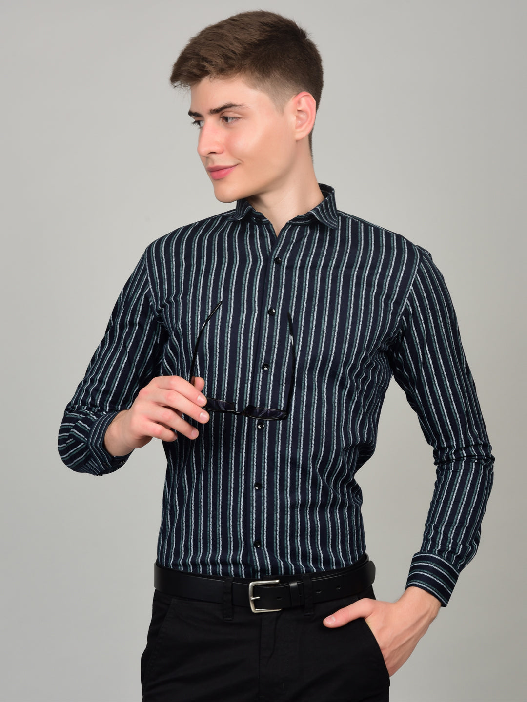 Sleek Stripe Elegance Blue Shirt