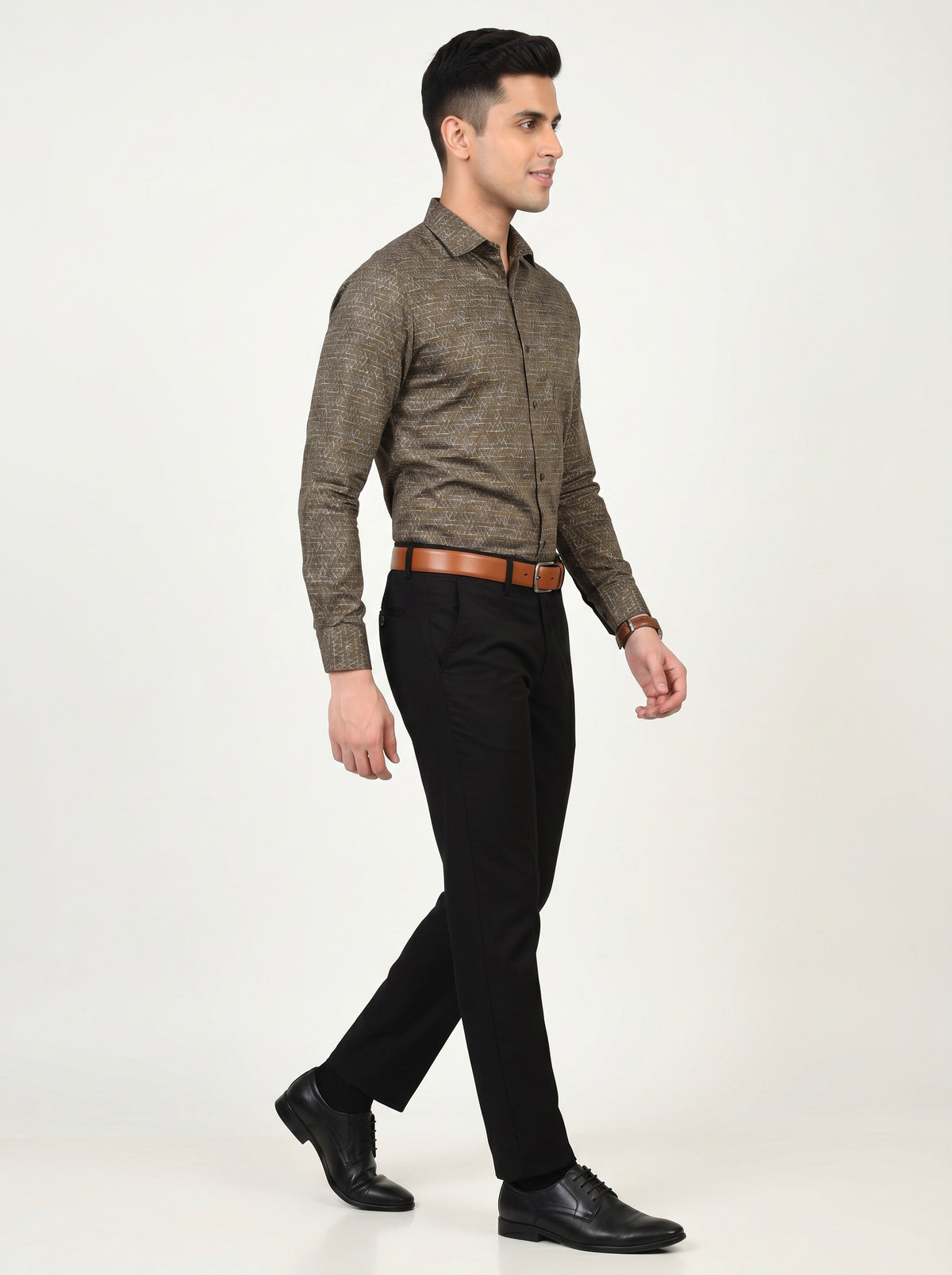 Luxe Geometric Print Brown Shirt