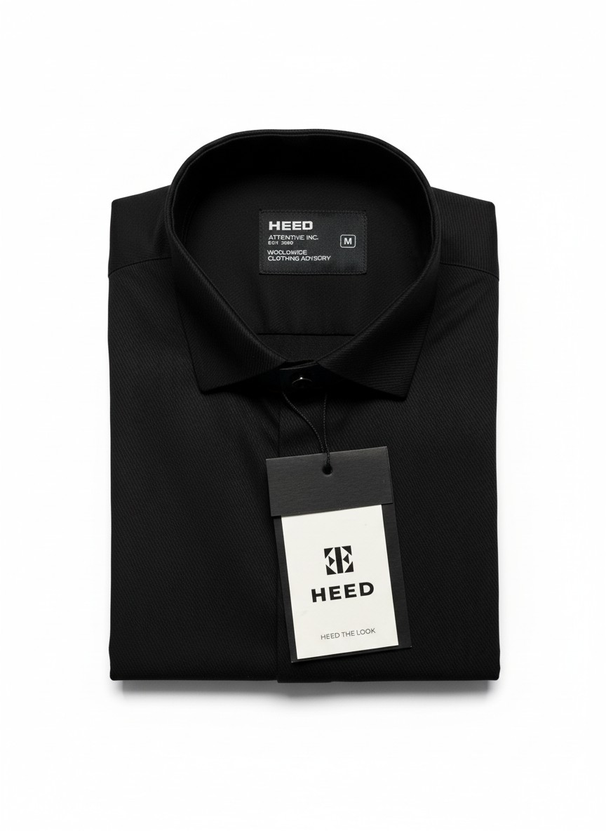 Self Textured Black Formal Shirt