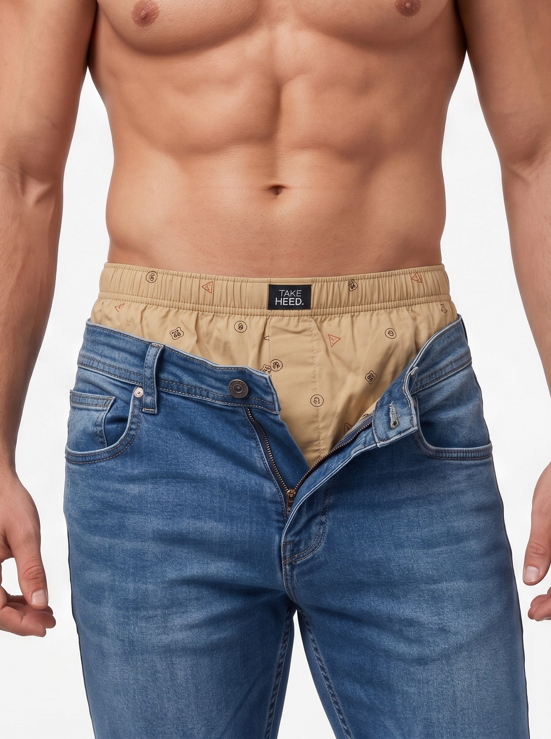 Navigation Icon Sand Beige Printed Boxer