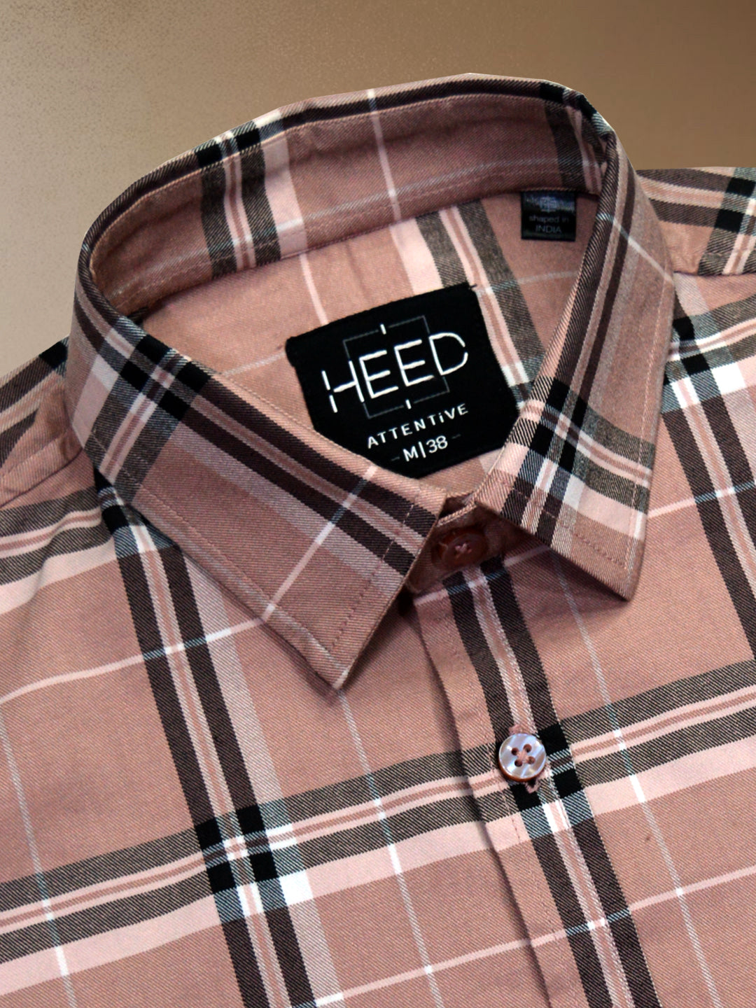 Soft Peach Plaid Check Shirt