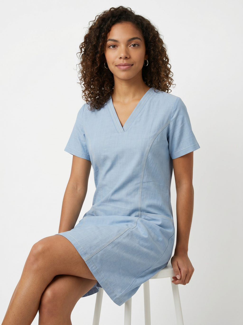 Women V-Neck Denim Tunic