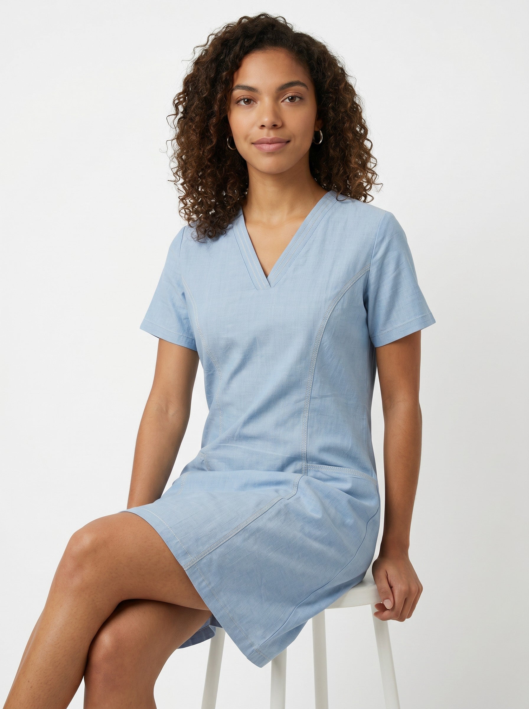 Women V-Neck Denim Tunic