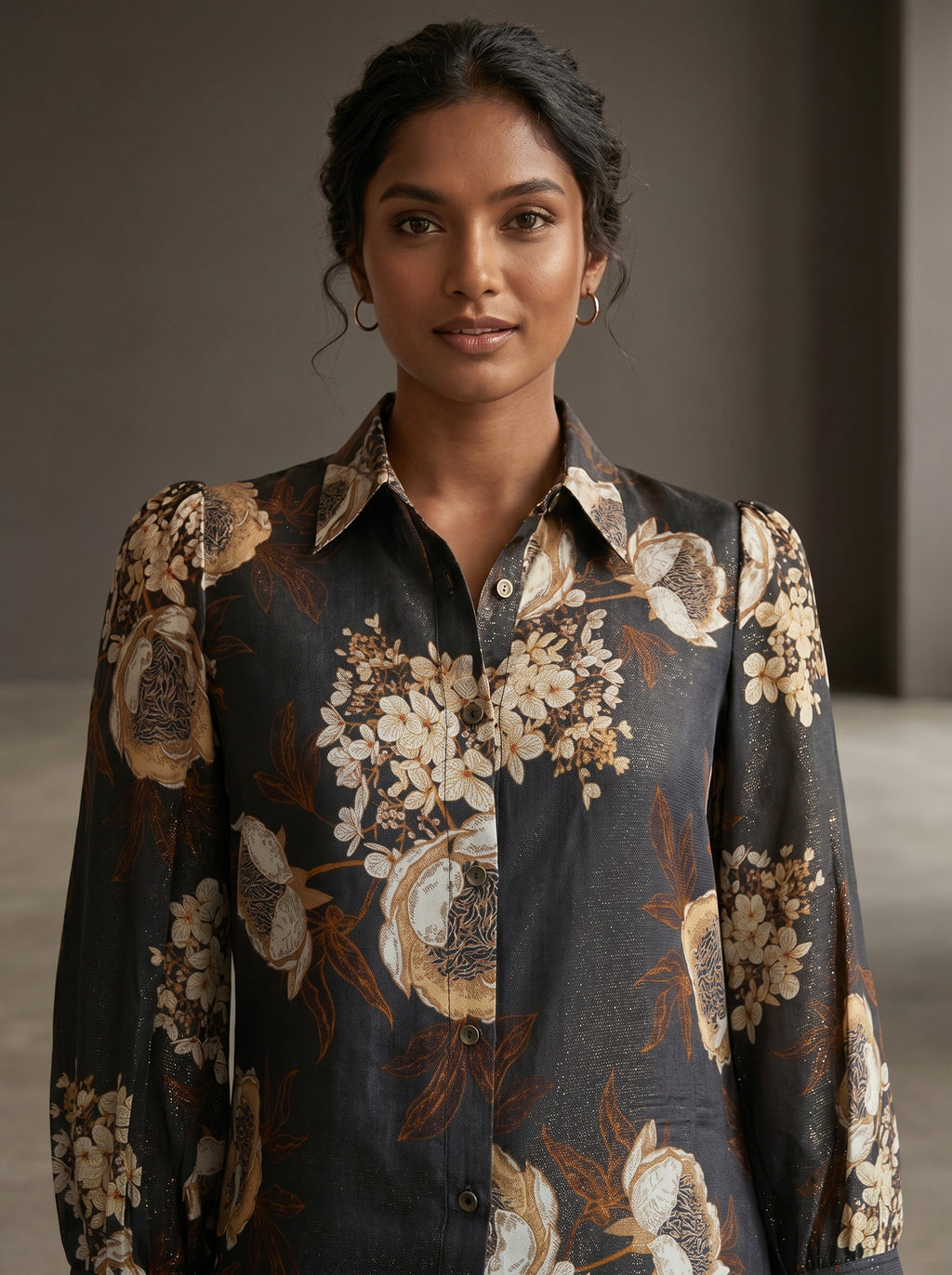 Floral Shimmer Black Printed Party Top