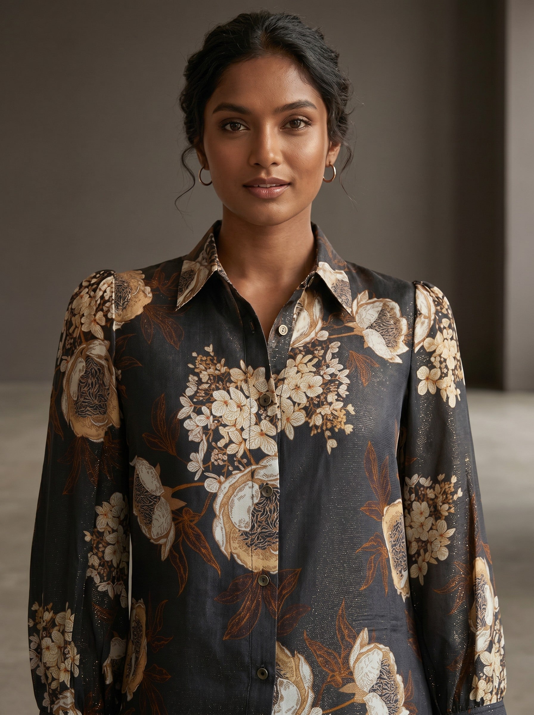 Floral Shimmer Black Printed Party Top