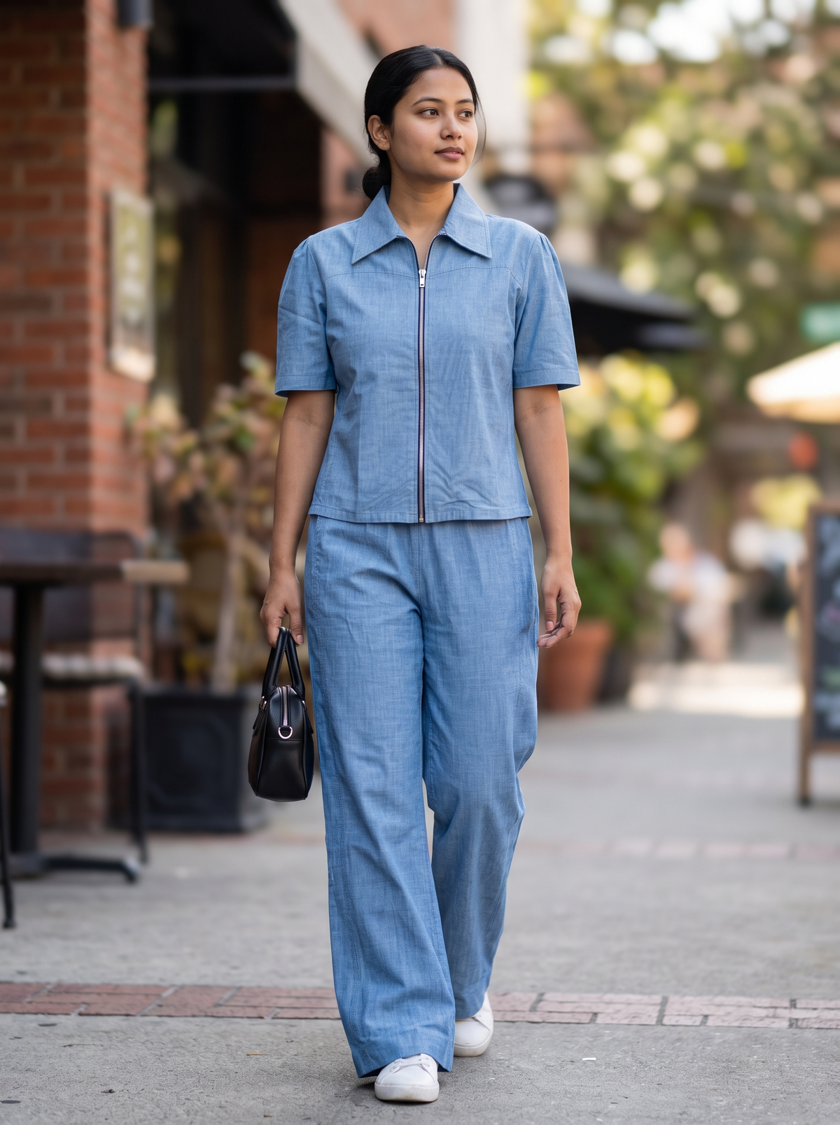Blue Washed Denim Wide Leg Boot Cut Fit Lower Pants