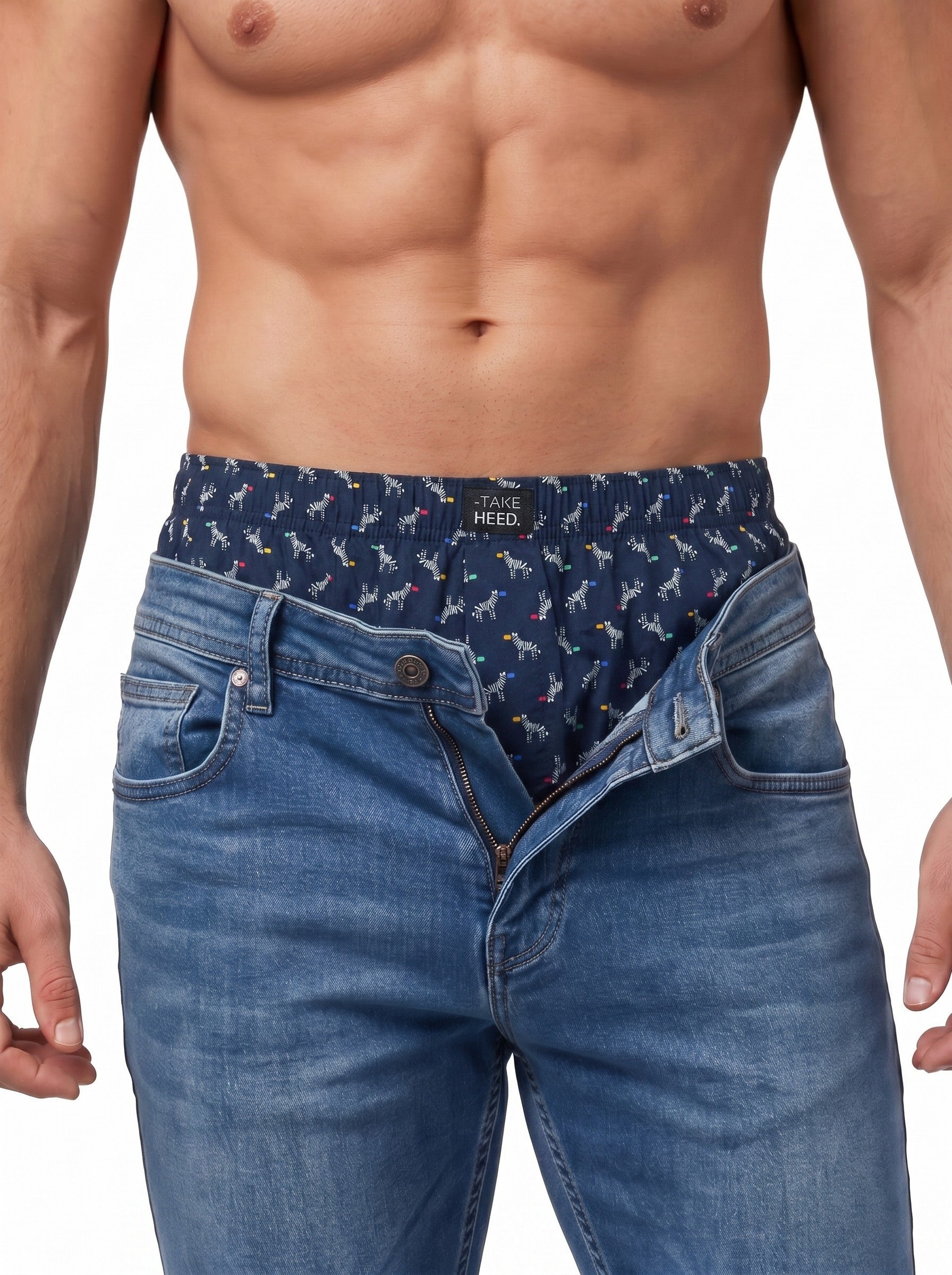 Navy Blue Zebra Printed Boxer Shorts