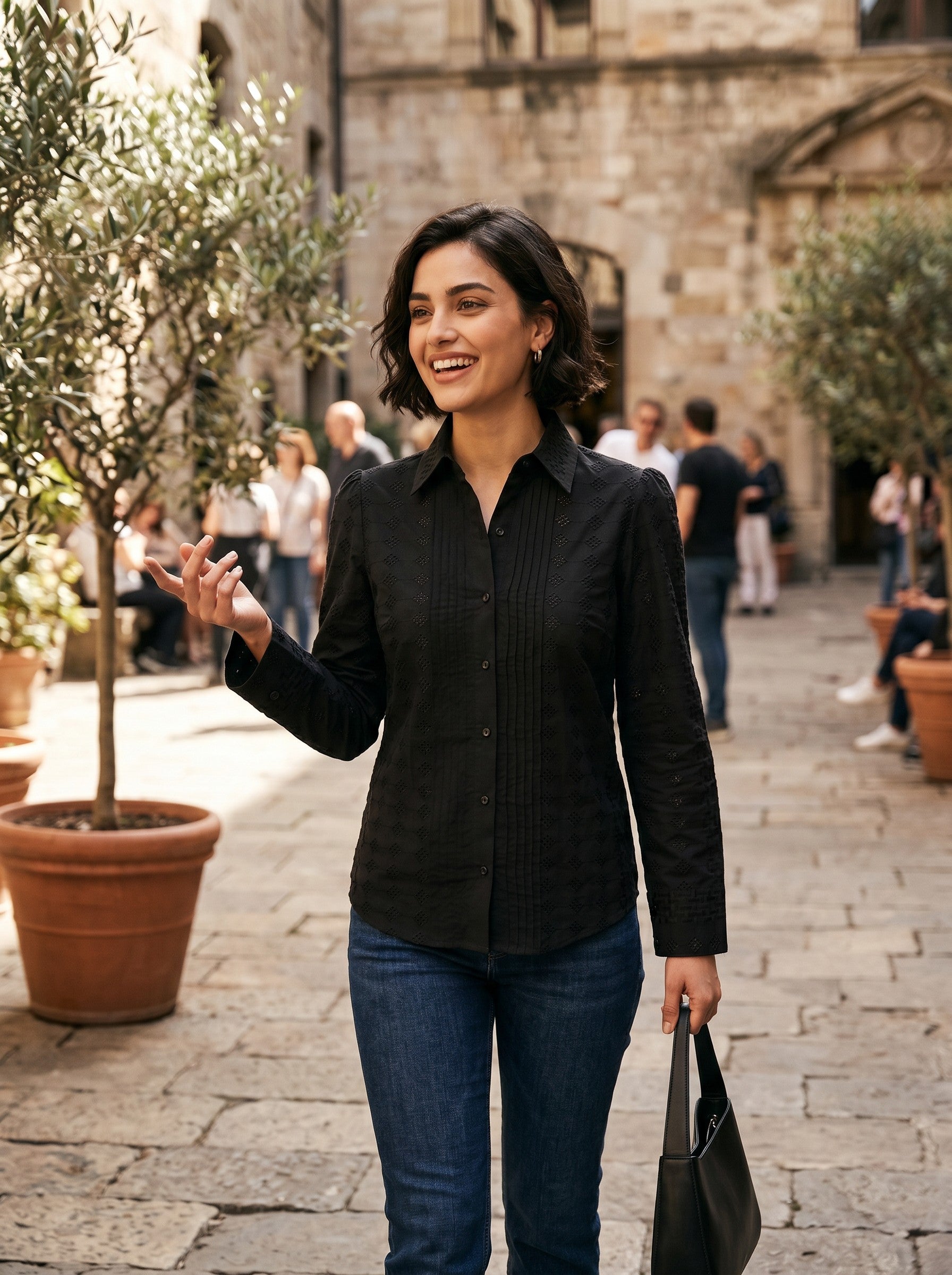 Black Schiffli Cotton Top