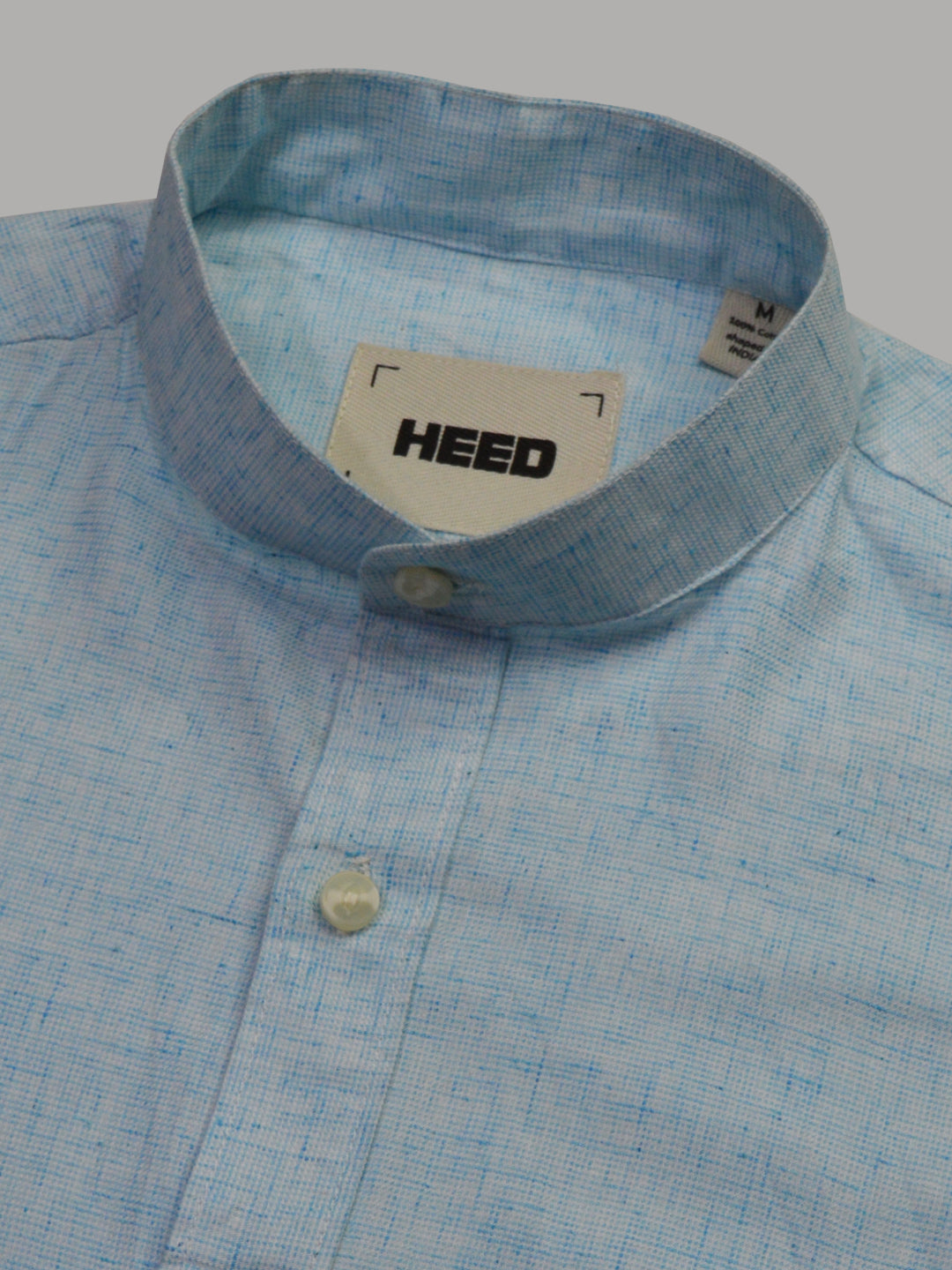 Natural Linen Mandarin Collar Blue Shirt