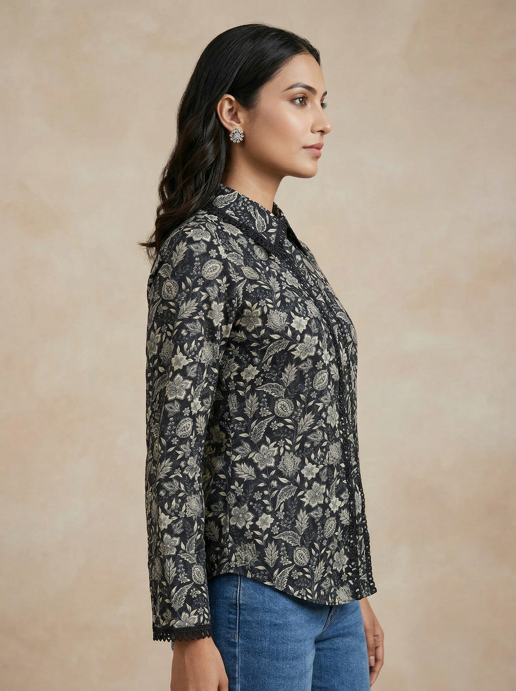 Black Floral Print Lace Top