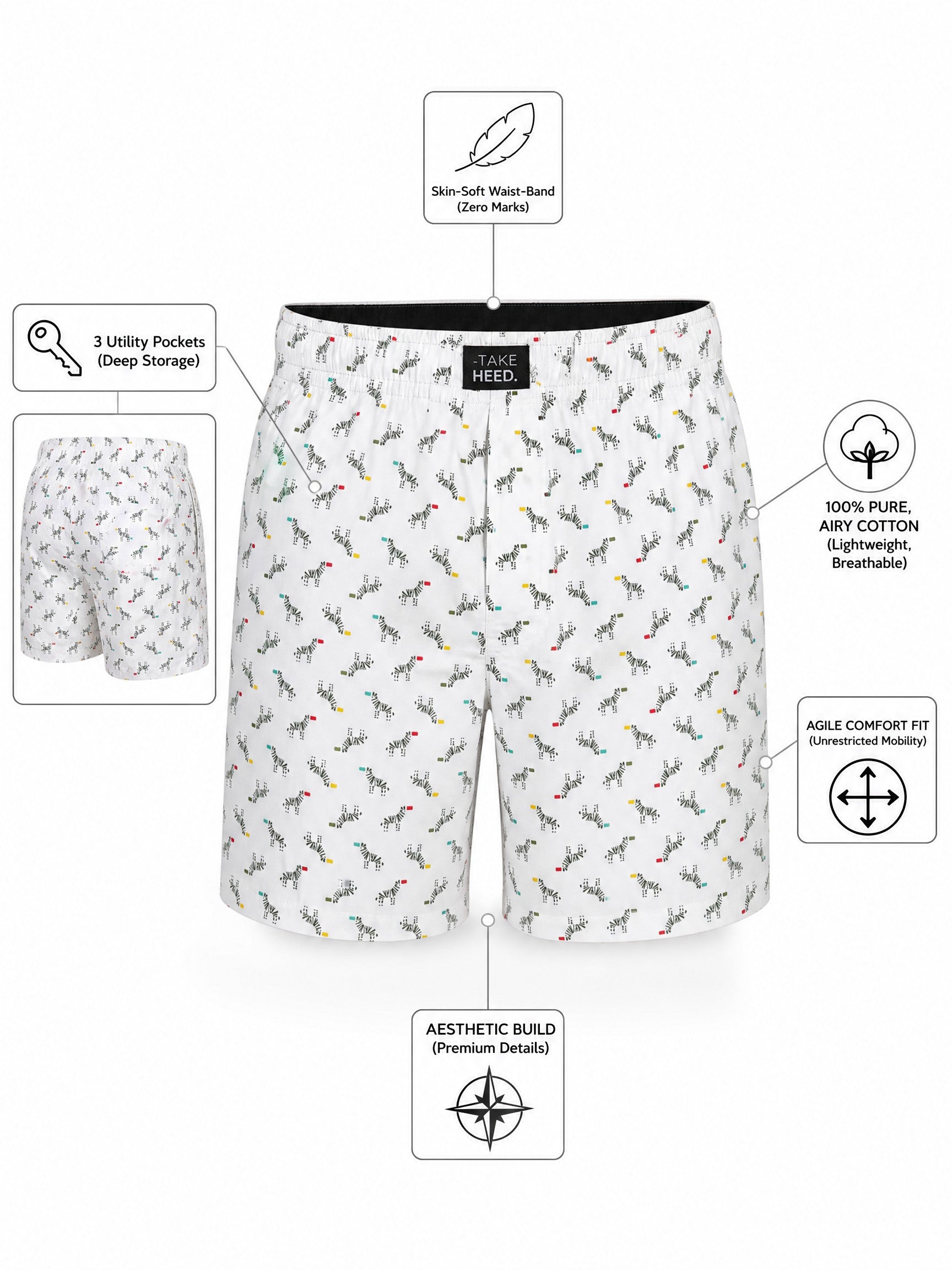 Men's Zebra Print Light Weight Boxer Shorts