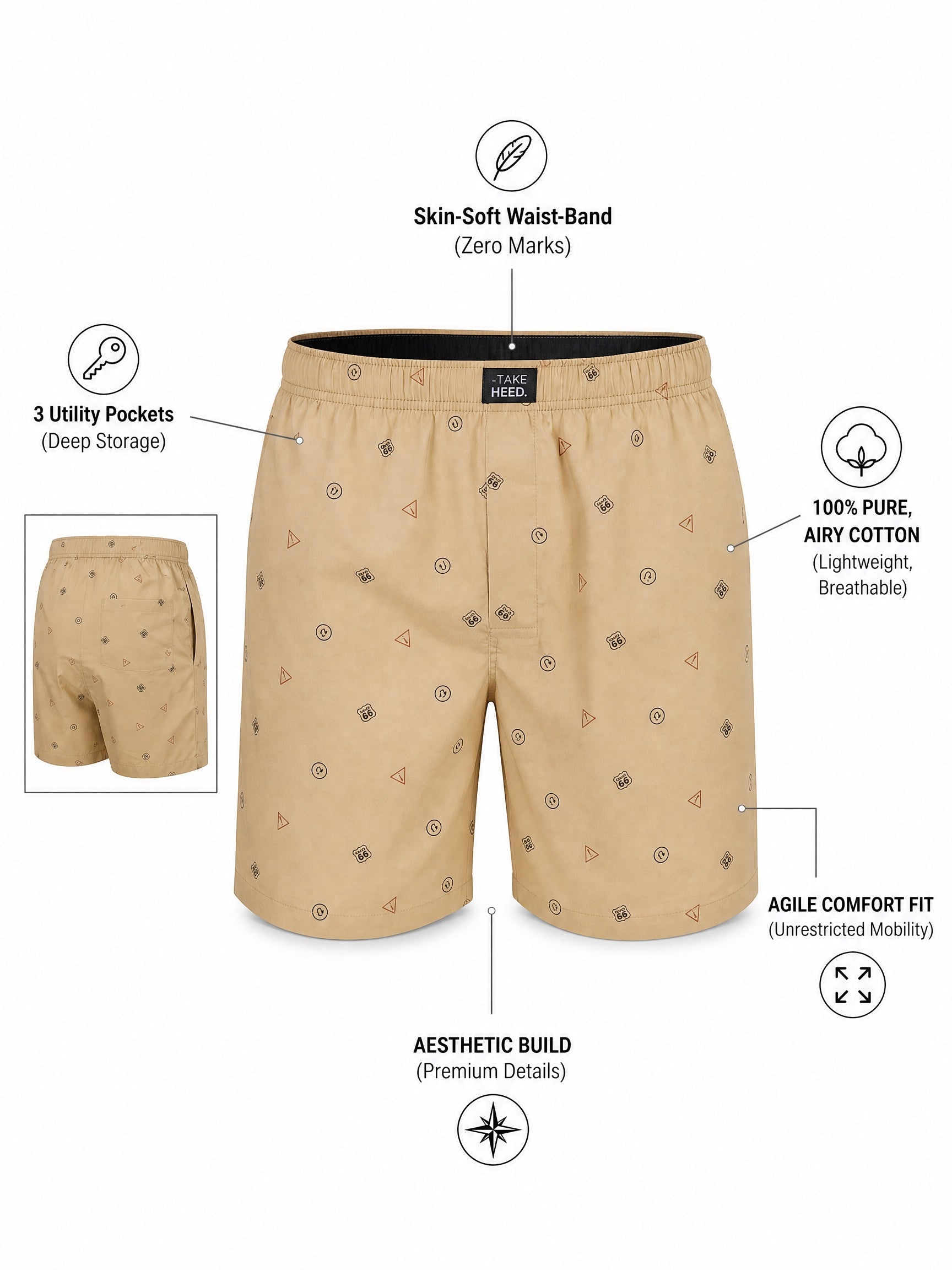 Navigation Icon Sand Beige Printed Boxer