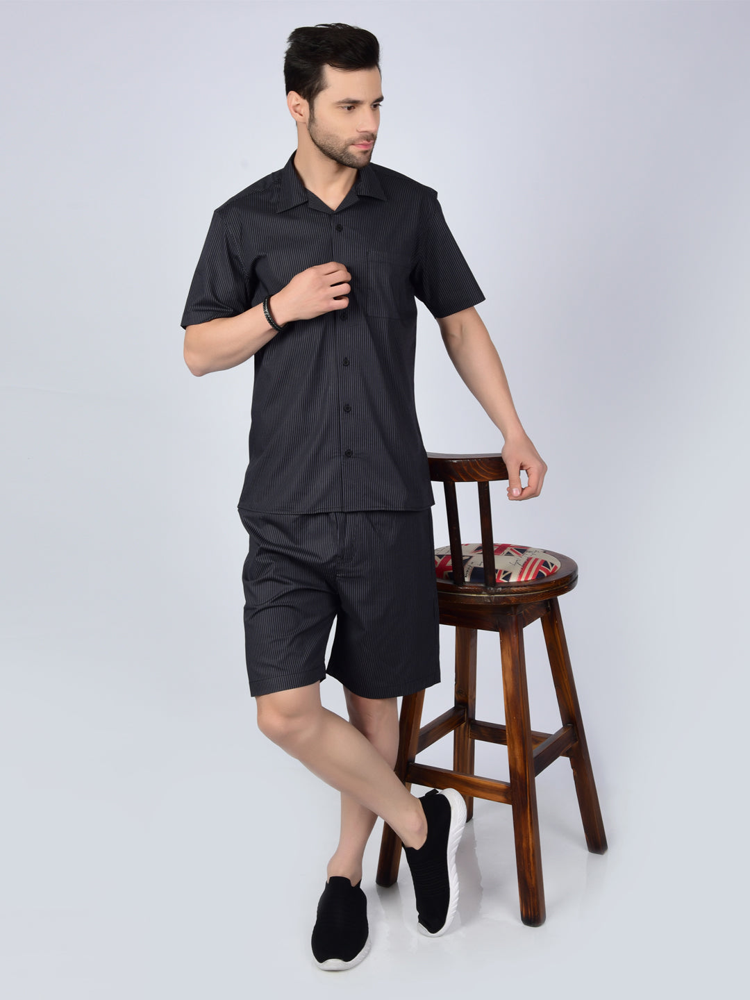 Midnight Black Printed Men's Co-Ord Set
